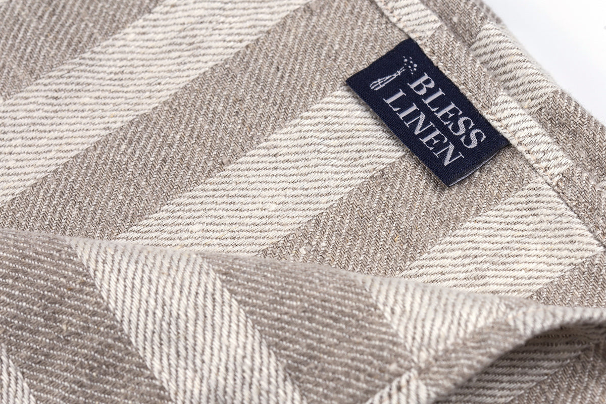 BLESS LINEN Jacquard Striped Pure Linen Towel Set of 3, Gray/White