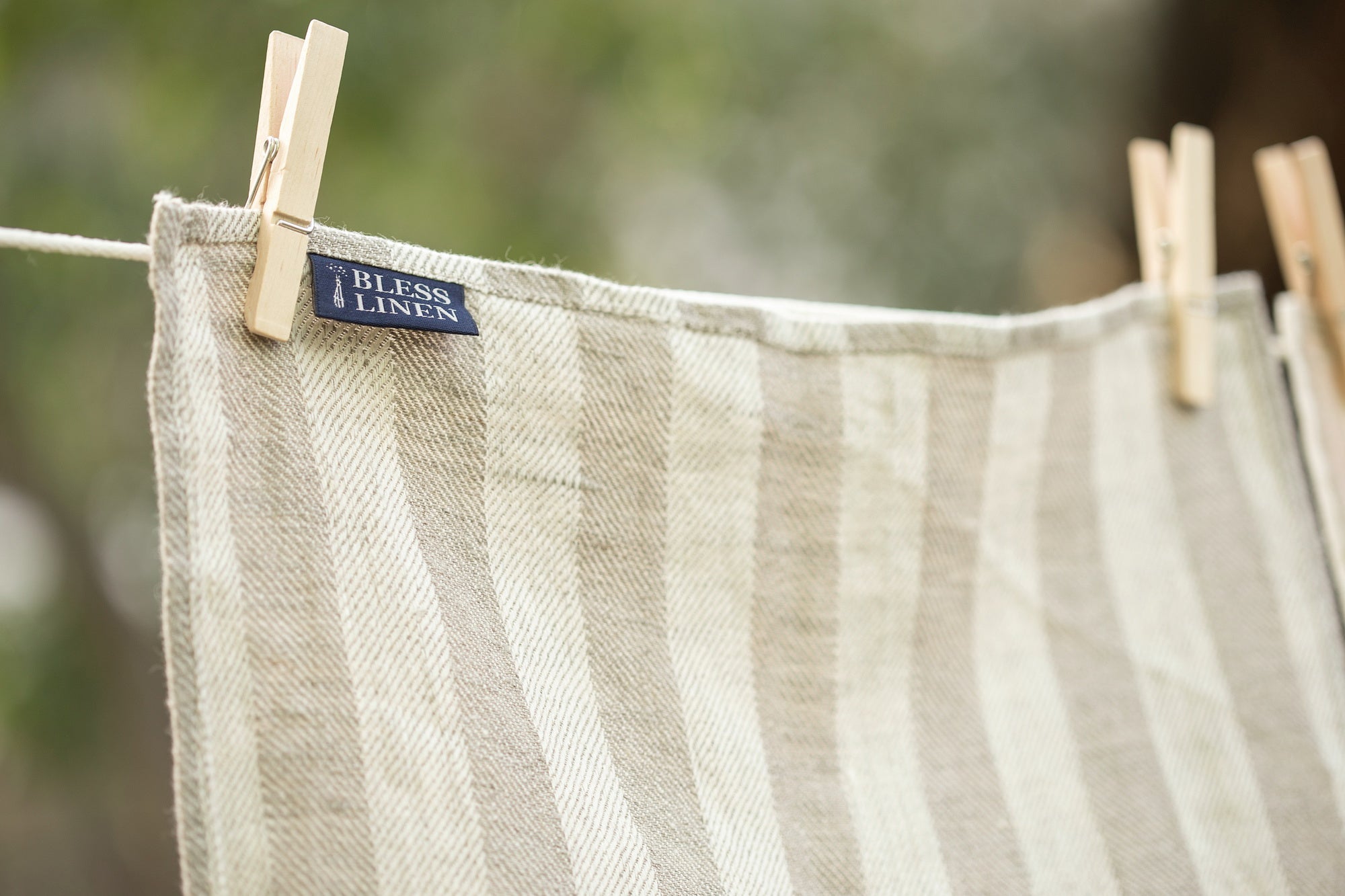 BLESS LINEN 100% Linen Bath and Hand Kitchen Towel Set Jacquard Striped