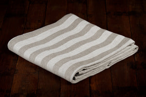 BLESS LINEN Jacquard Striped Pure Linen Flax Bath Towel, Grey/White - BLESS LINEN pure linen towels and blankets - 4