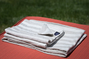 BLESS LINEN 100% Linen Bath and Hand Kitchen Towel Set Jacquard Striped